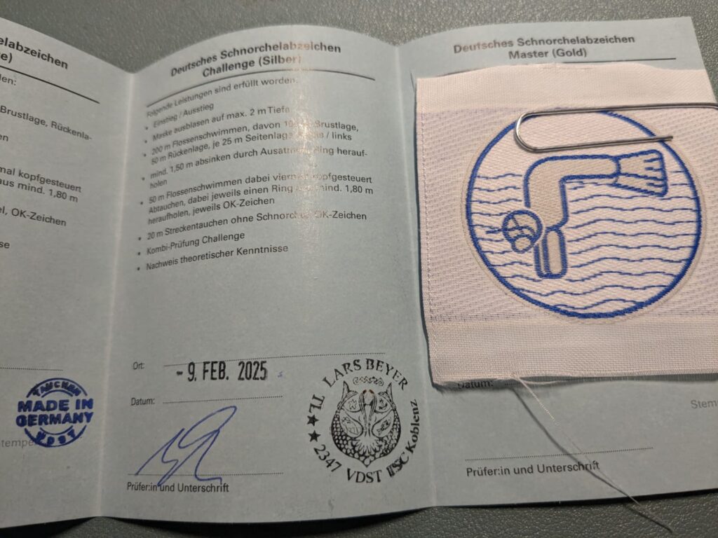 Bild des Ausweises eines deutschen Schnorchelabzeichen